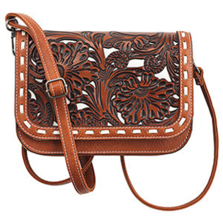 Nocona June Floral White Inlay Crossbody Tan
