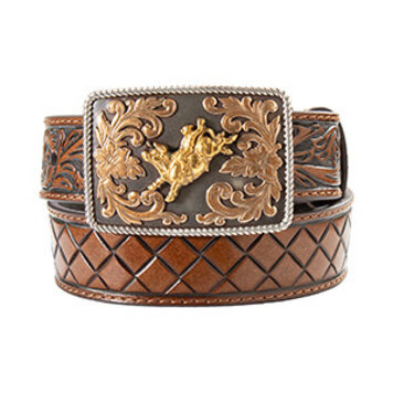 3D Belt Youth Floral Tab Bull Rider Brown