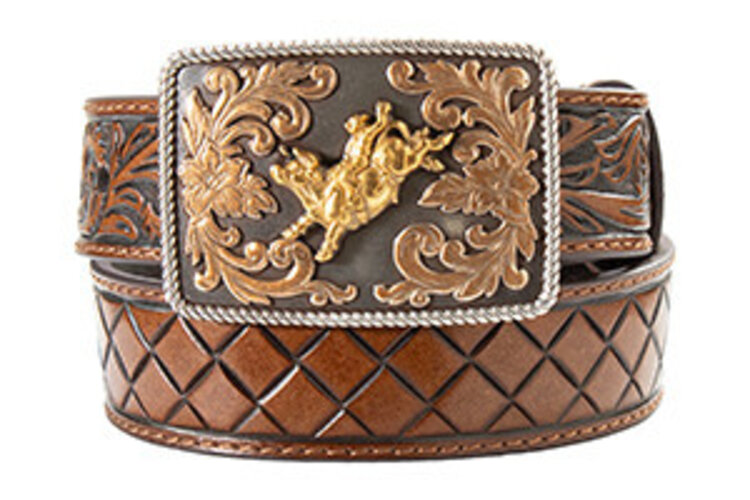 3D Belt Youth Floral Tab Bull Rider Brown