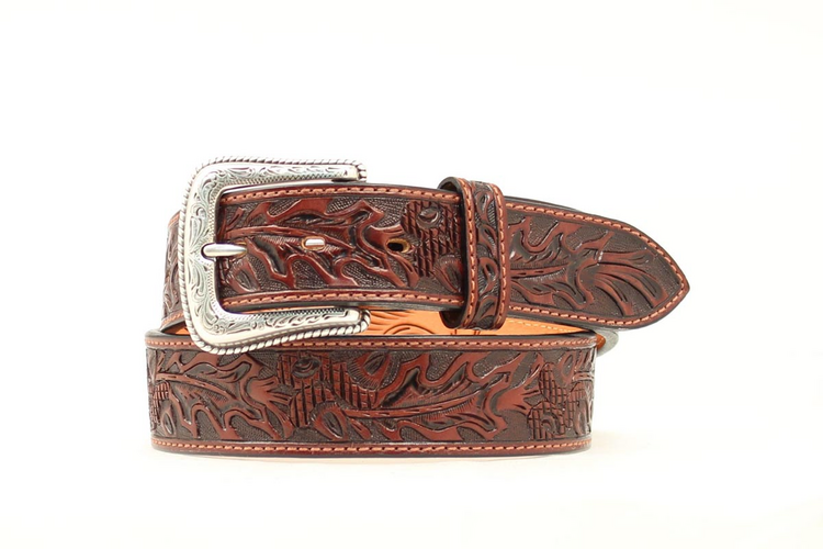 Nocona Mens Acorn Design Tooled Leather Belt