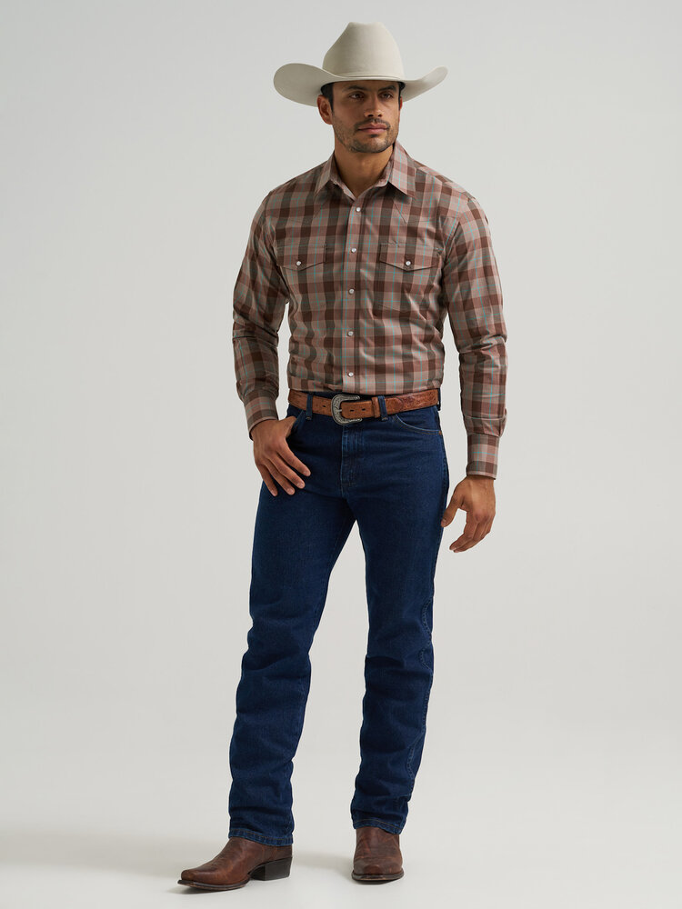 Wrangler Wrinkle Resist Snap Plaid Biscotti