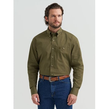 Wrangler George Strait Relaxed Fit Stretch Button Down Olive