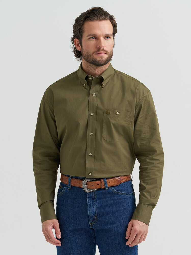 Wrangler George Strait Relaxed Fit Stretch Button Down Olive
