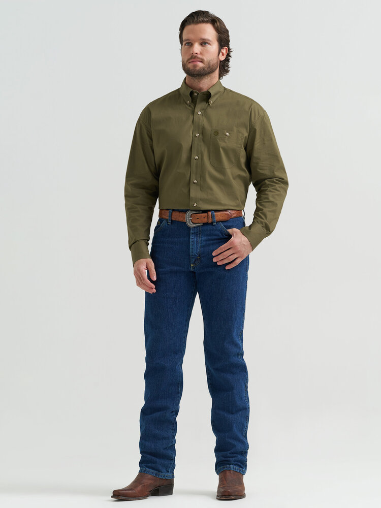 Wrangler George Strait Relaxed Fit Stretch Button Down Olive