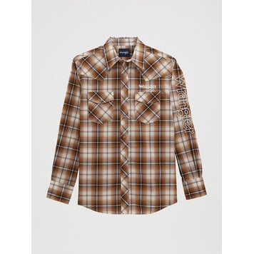 Wrangler Large Logo Snap Brown Plaid