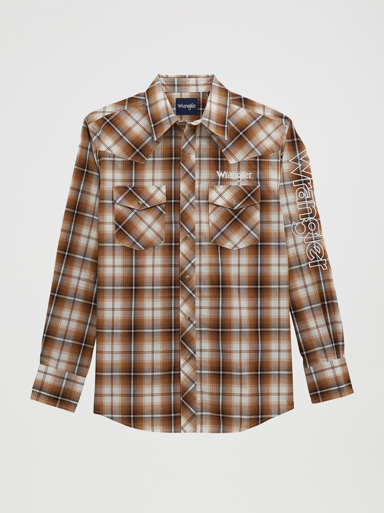 Wrangler Large Logo Snap Brown Plaid