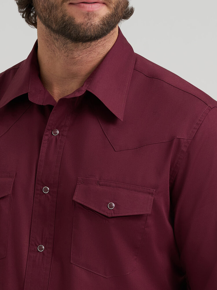 Wrangler Broadcloth Two Pocket Snap Burgundy