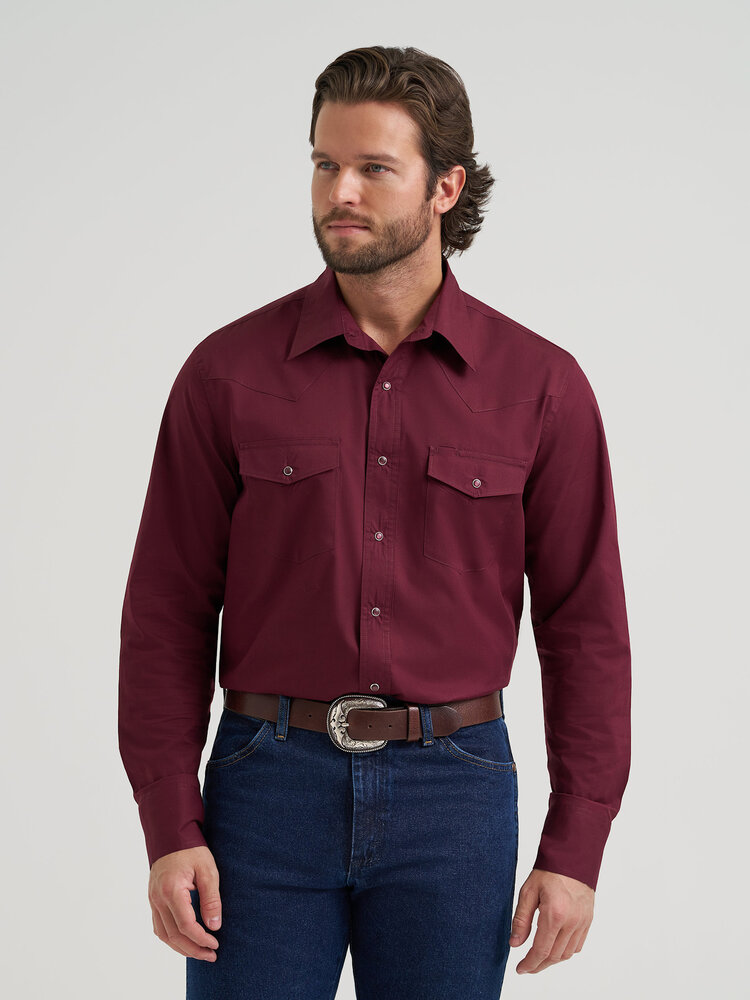 Wrangler Broadcloth Two Pocket Snap Burgundy