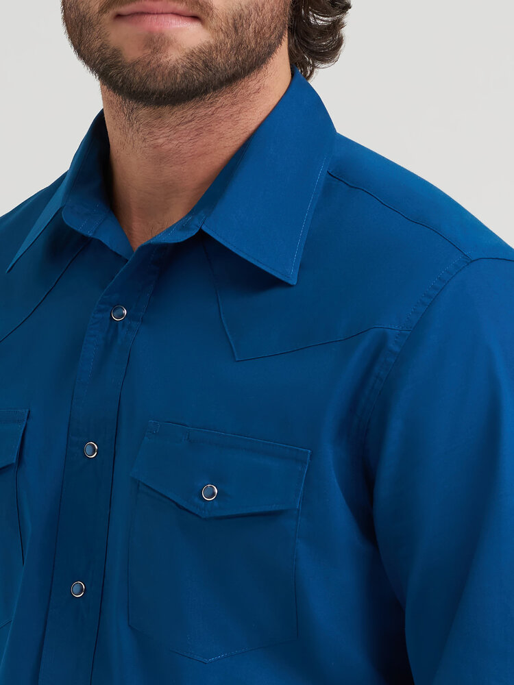 Wrangler Broadcloth Two Pocket Snap Blue