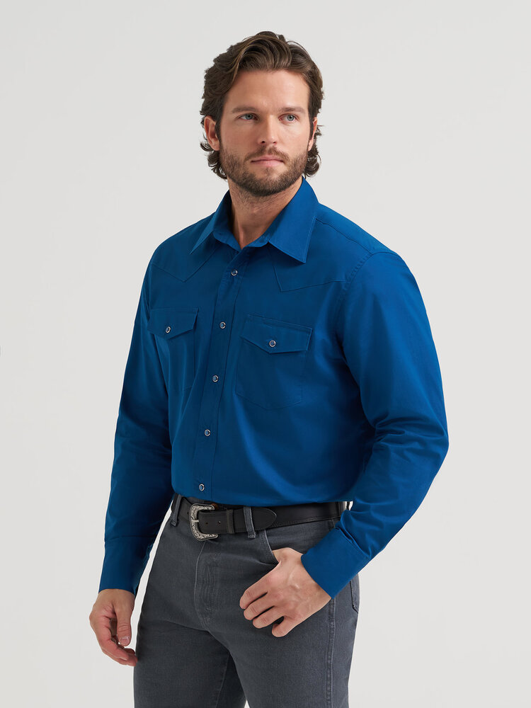 Wrangler Broadcloth Two Pocket Snap Blue