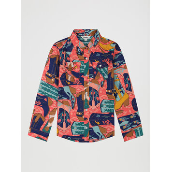 Wrangler Youth Snap Pink Blue Boot Print