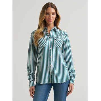 Wrangler Aria No Gap Button Green Stripe