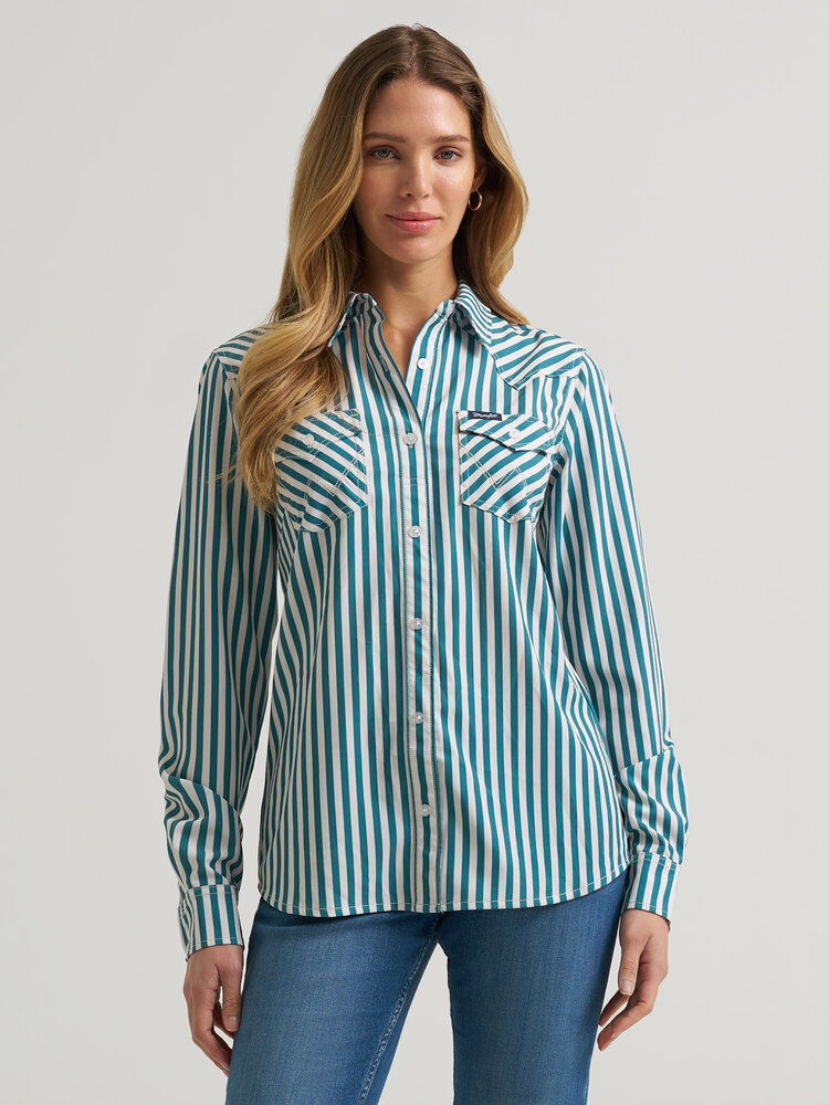 Wrangler Aria No Gap Button Green Stripe