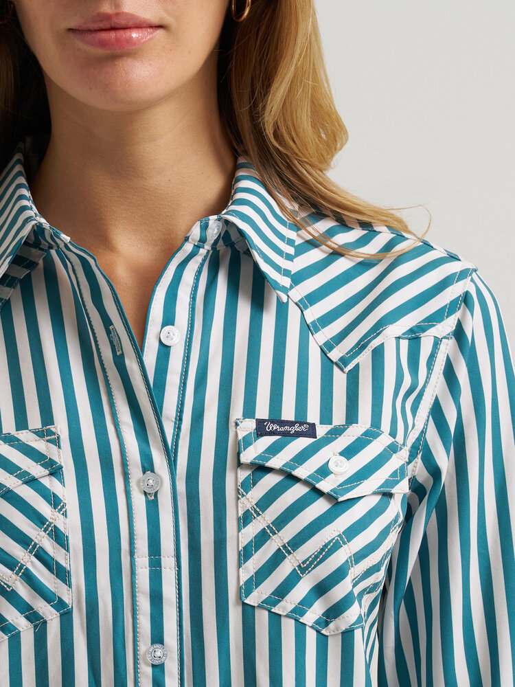Wrangler Aria No Gap Button Green Stripe