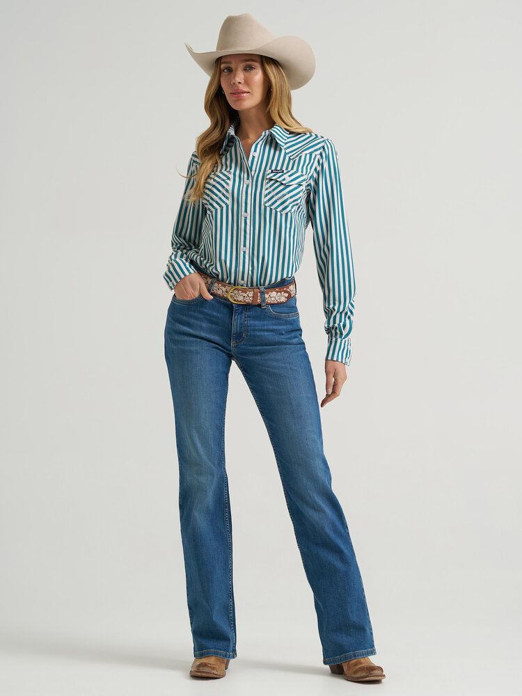 Wrangler Aria No Gap Button Green Stripe