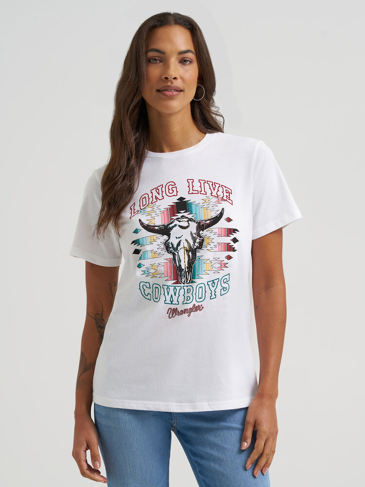 Wrangler Aztec Long Live Cowboys Tee White