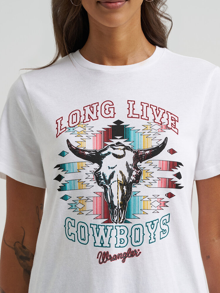 Wrangler Aztec Long Live Cowboys Tee White
