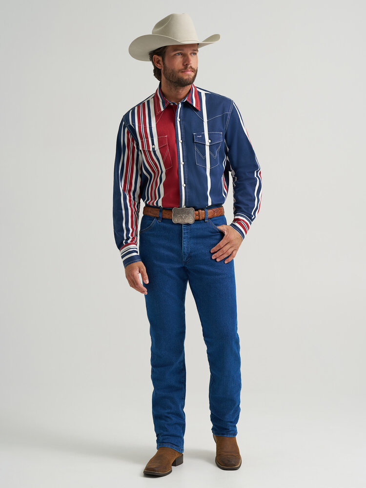 Wrangler Vintage Inspired Snap Blue Multi Stripe