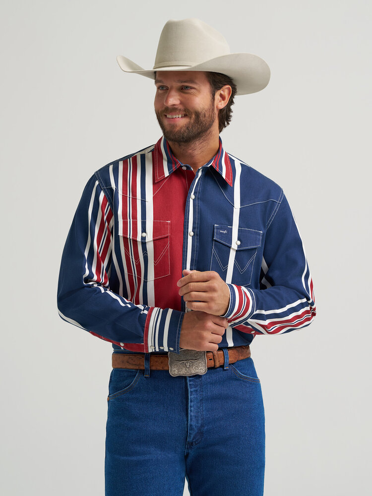 Wrangler Vintage Inspired Snap Blue Multi Stripe
