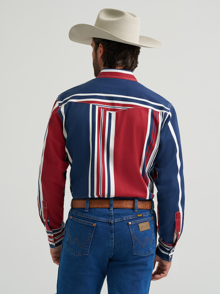 Wrangler Vintage Inspired Snap Blue Multi Stripe
