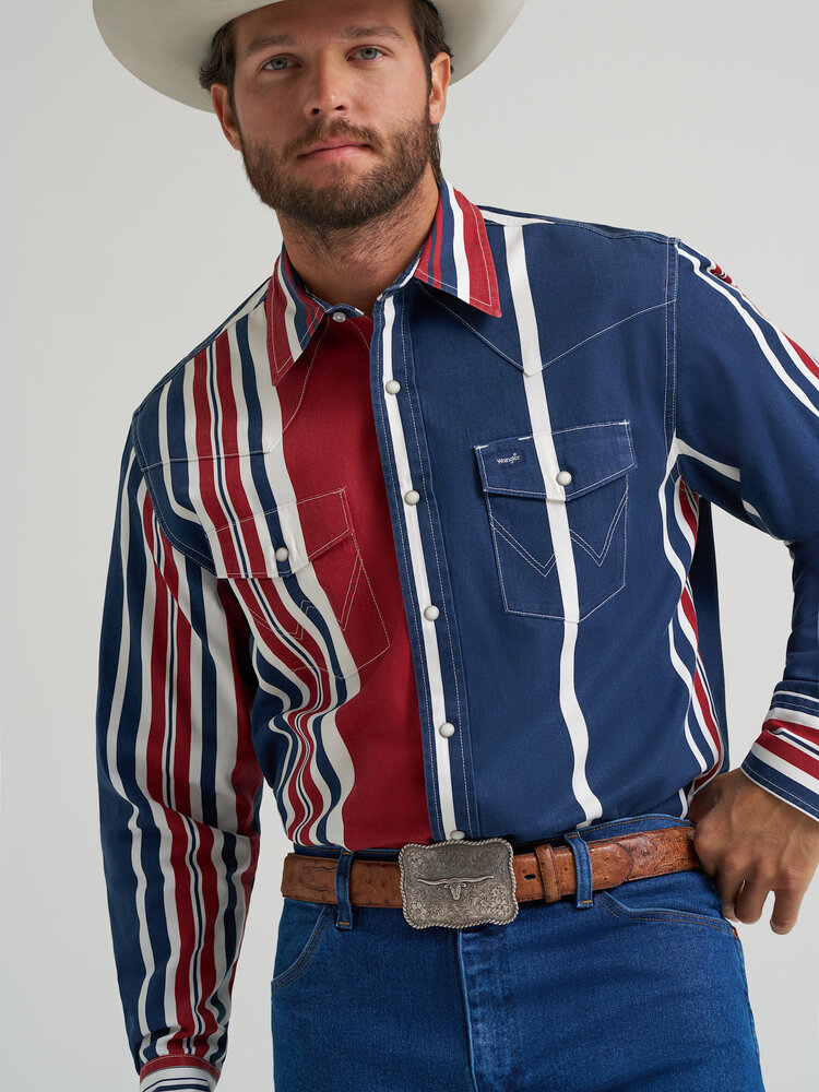 Wrangler Vintage Inspired Snap Blue Multi Stripe