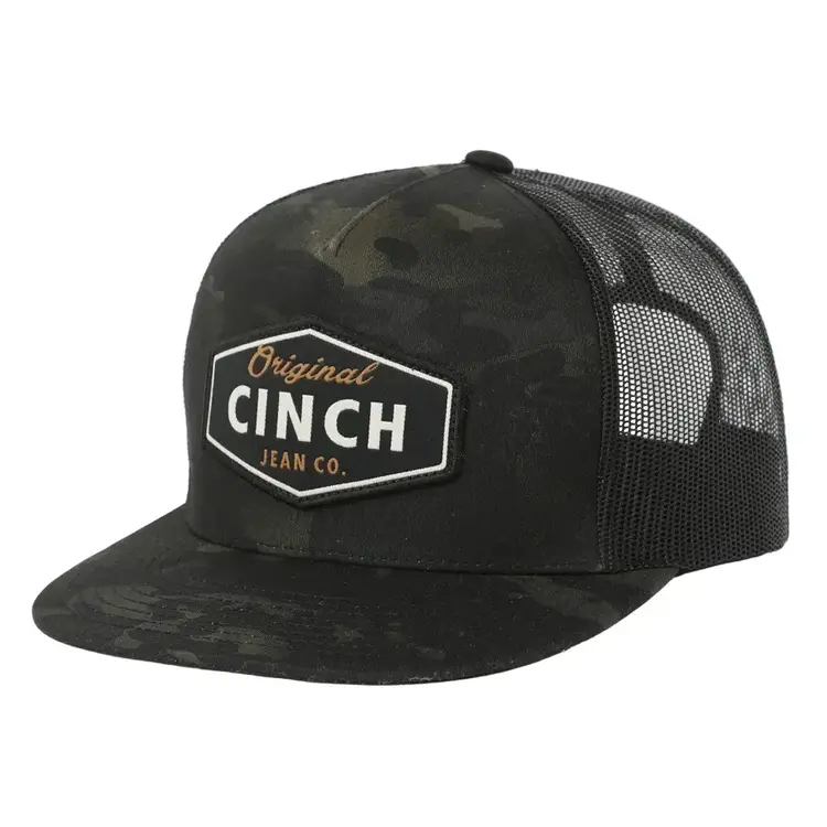 Cinch Camo W/ Patch Trucker Cap Black