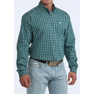 Cinch Geometric Print Button Down Green