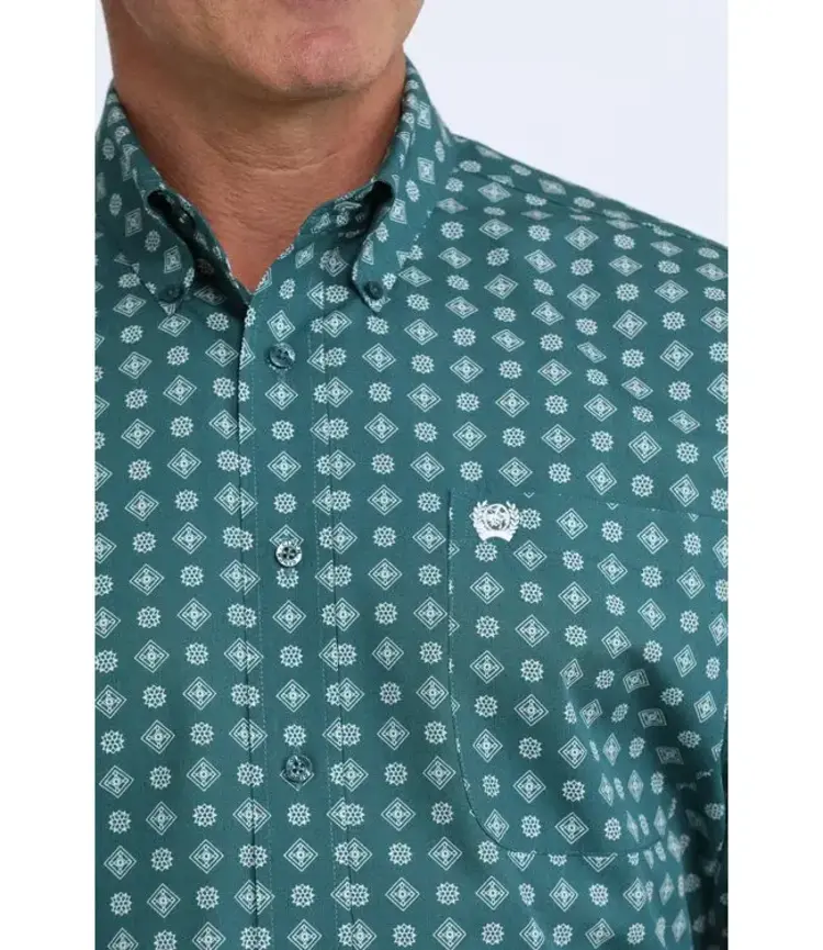 Cinch Geometric Print Button Down Green