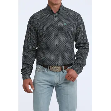 Cinch Black Blue Diamond Print Button Down