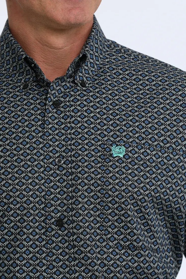 Cinch Black Blue Diamond Print Button Down