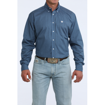 Cinch Royal Blue Geometric Print Button Down