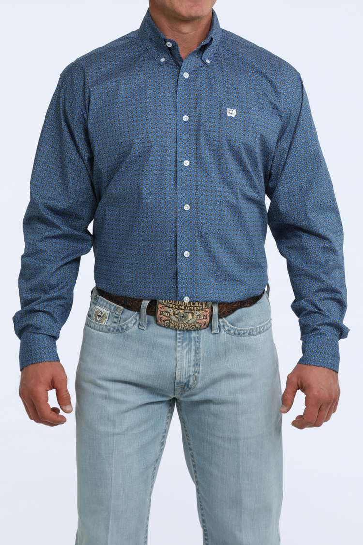Cinch Royal Blue Geometric Print Button Down