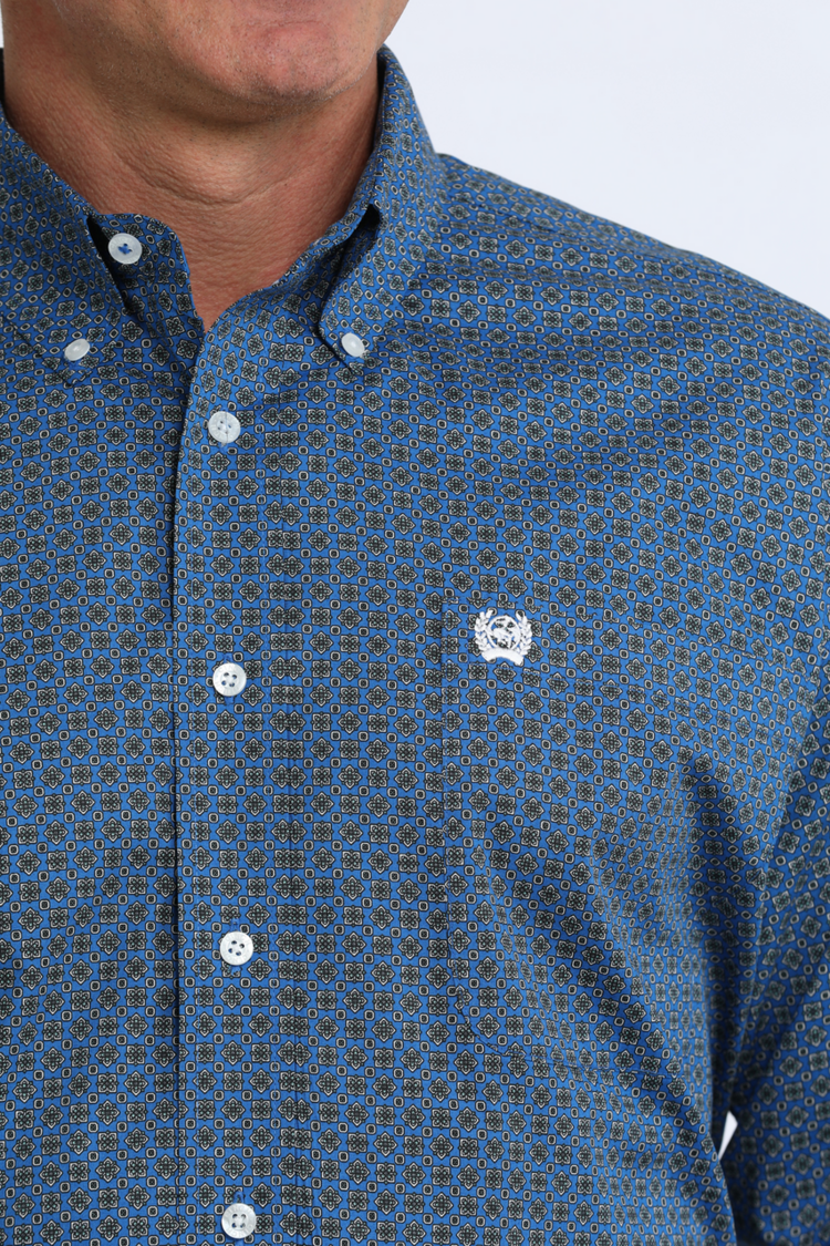 Cinch Royal Blue Geometric Print Button Down