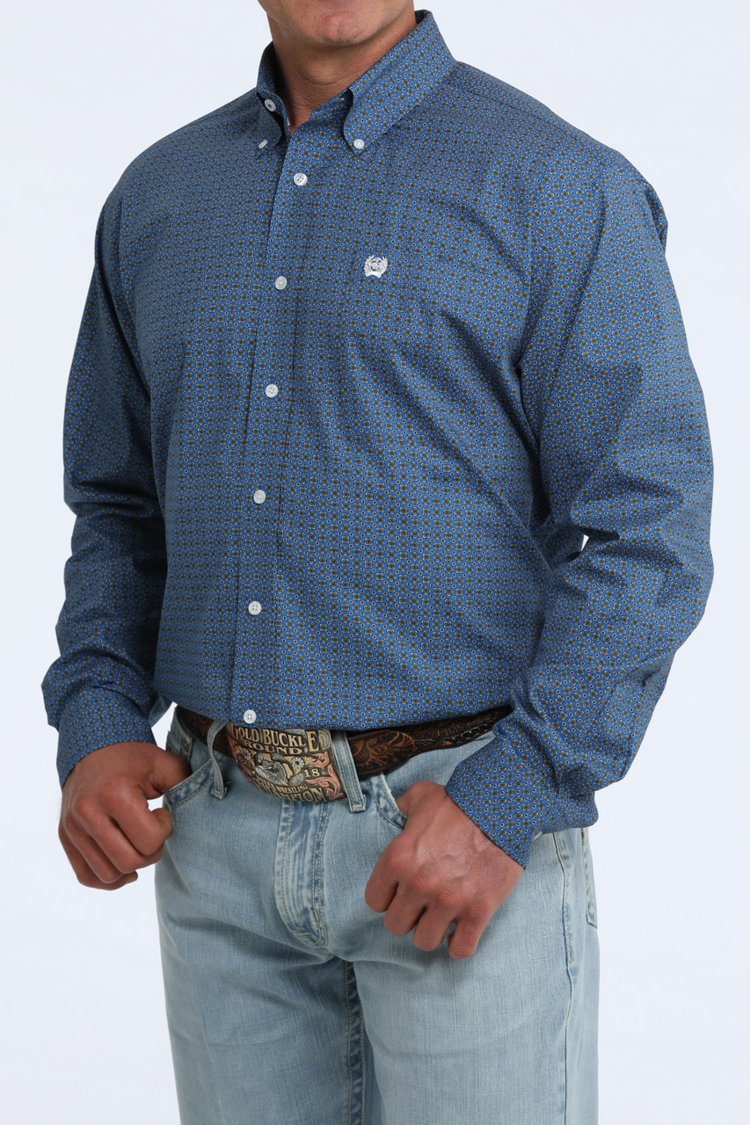 Cinch Royal Blue Geometric Print Button Down