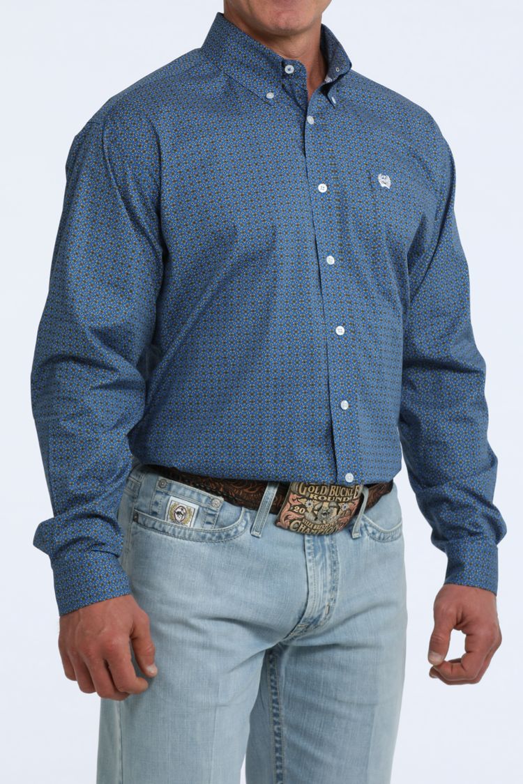 Cinch Royal Blue Geometric Print Button Down