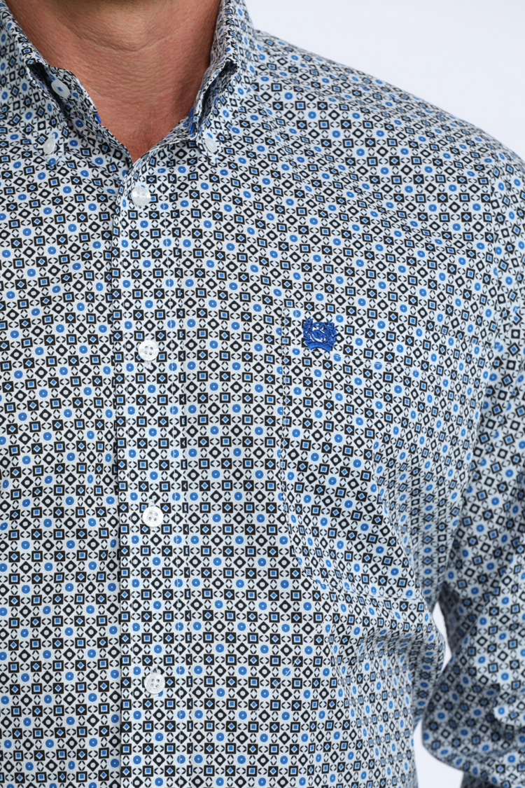 Cinch Geometric Print Button Down Light Blue