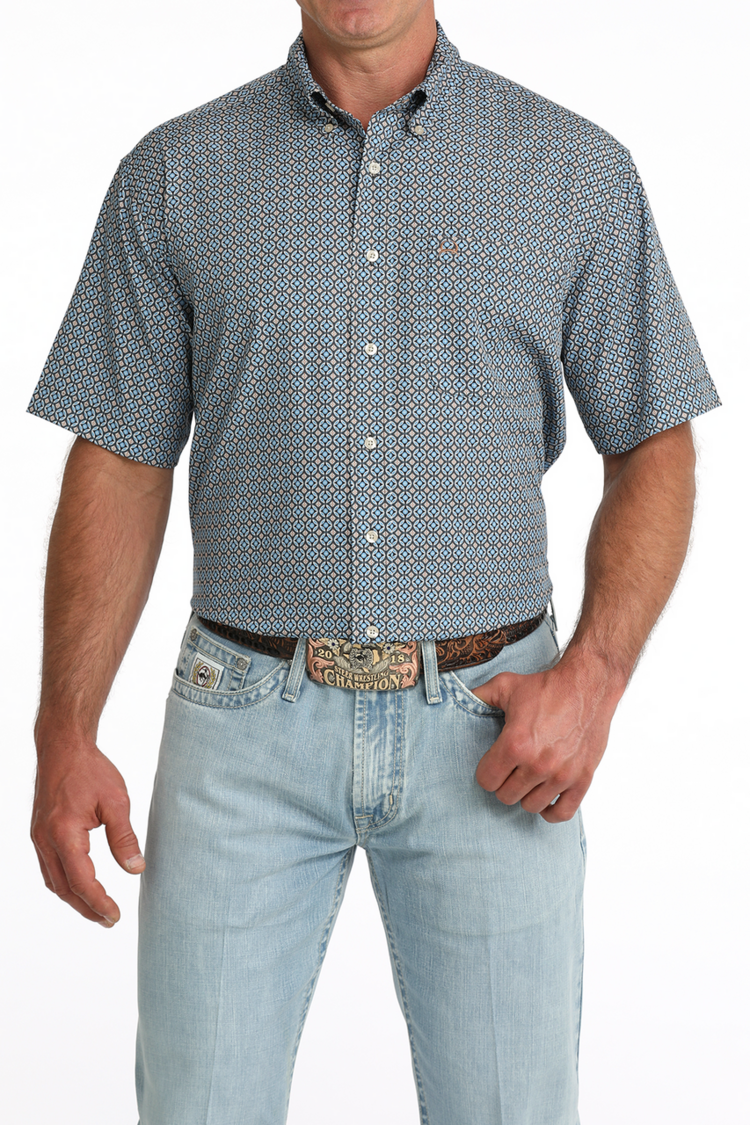 Cinch Arenaflex Blue Brown Button Down