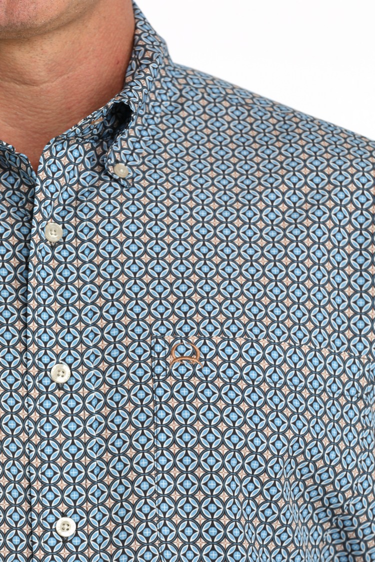 Cinch Arenaflex Blue Brown Button Down