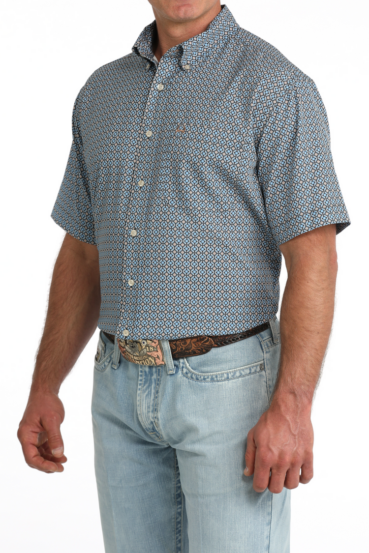 Cinch Arenaflex Blue Brown Button Down