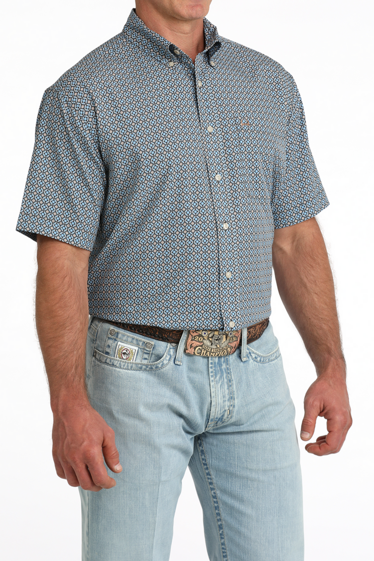 Cinch Arenaflex Blue Brown Button Down