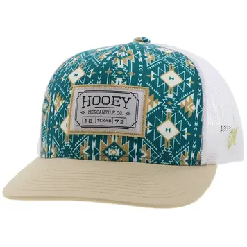 HOOey Doc Cap Teal White Aztec Rectangle Patch