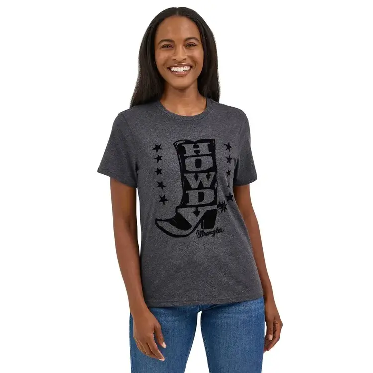 Wrangler Howdy Flock Boot Tee Heather Black