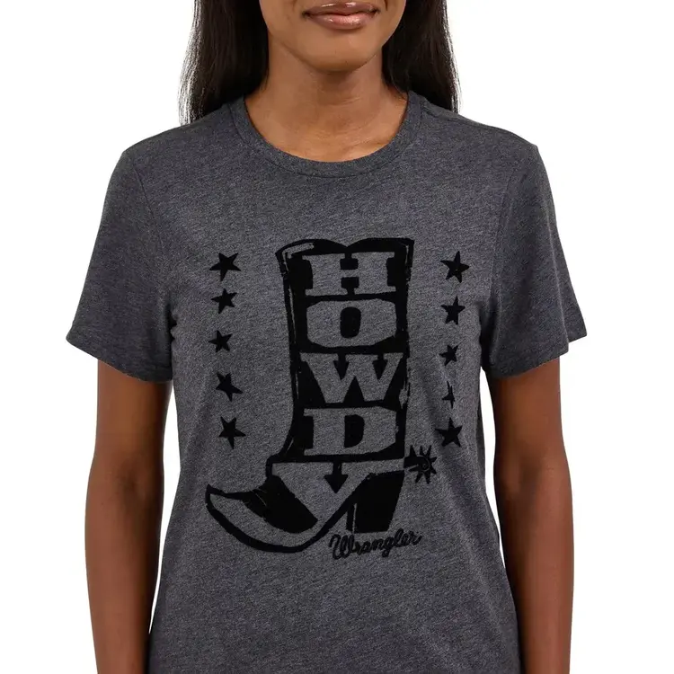 Wrangler Howdy Flock Boot Tee Heather Black