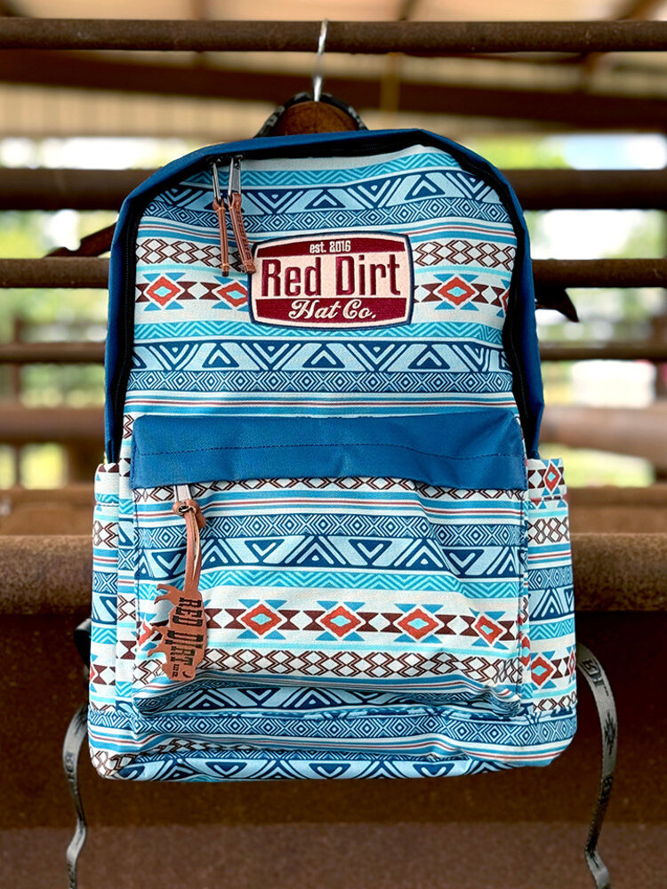 Red Dirt Hat Co Blue Southwestern Design Backpack With Patch