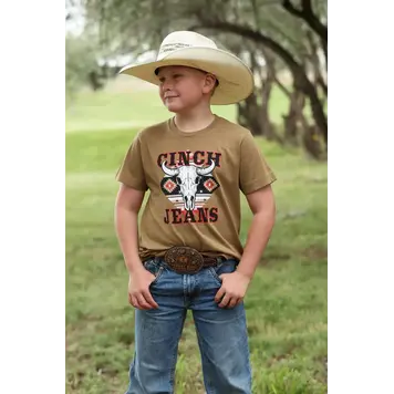 Cinch Youth Skull Aztec Tee Brown