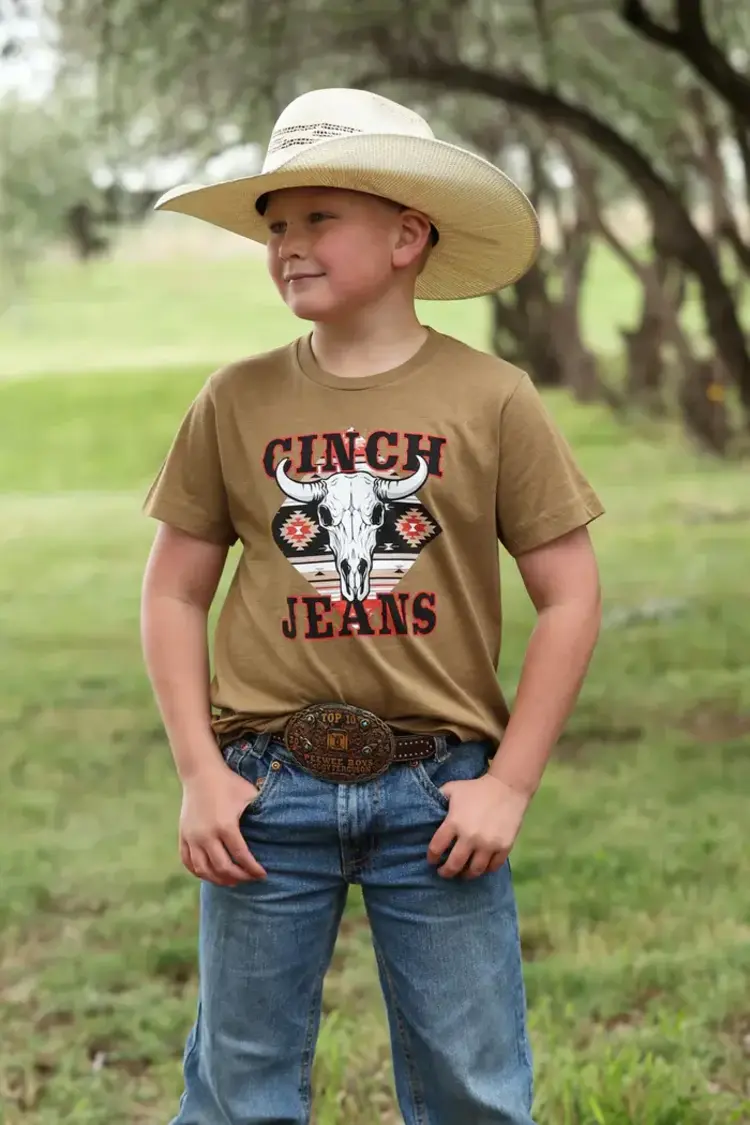 Cinch Youth Skull Aztec Tee Brown