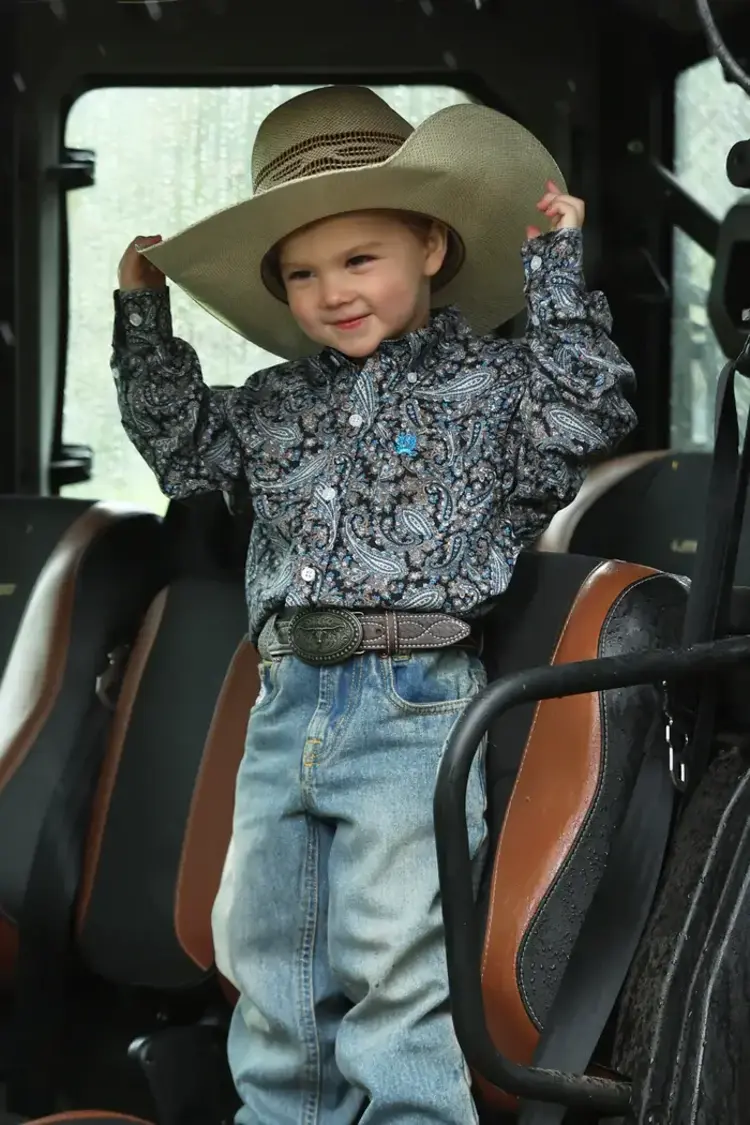 Cinch Infant Paisley Button Down Black Blue Tan
