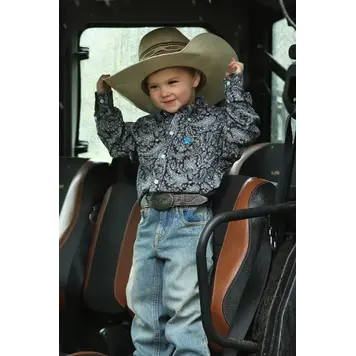 Cinch Toddler Paisley Button Down Black Blue Tan
