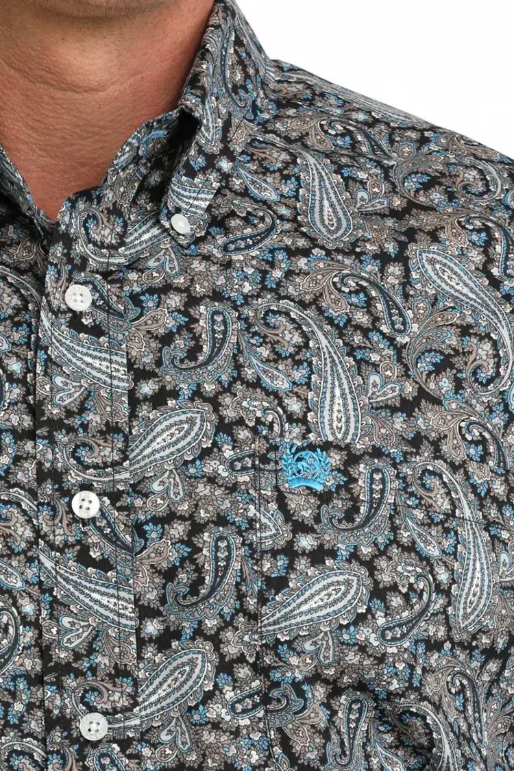 Cinch Paisley Button Down Black Blue Tan