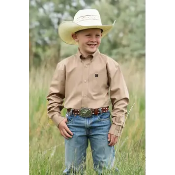 Cinch Youth Button Down Solid Khaki